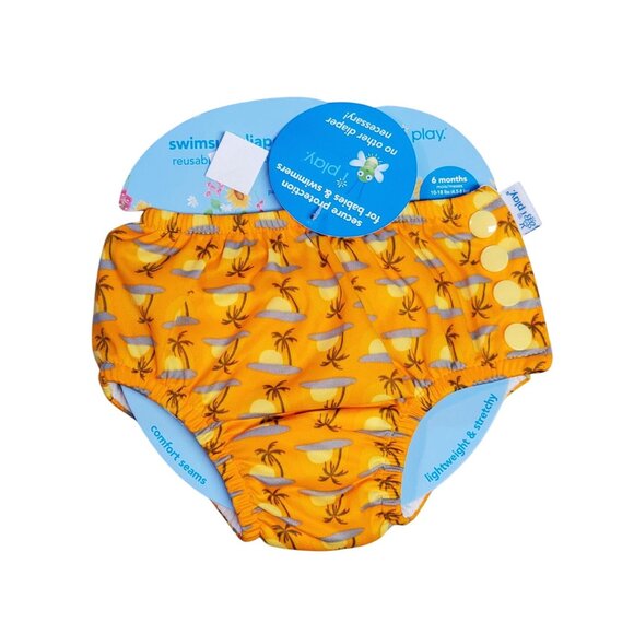 iPlay Swim Diaper Orange Sunset Palm Tree Print Size 6M – Reusable Infant Swimsu - Picture 1 of 4